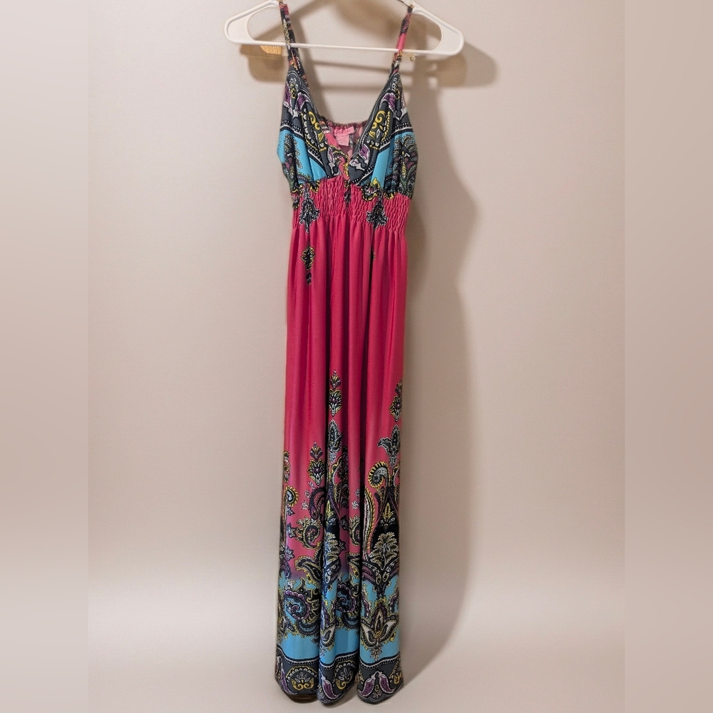 Spaghetti Strap Ombre Paisley Dress, Women's Size Medium Maxi Dress, Sleeveless